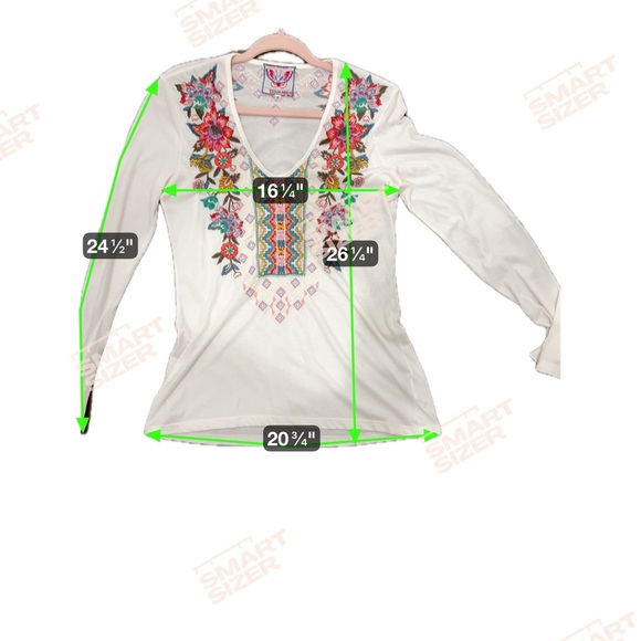 JOHNNY WAS Cream Long Sleeve Pullover Top with Colorful Embroidery Small - Picture 6 of 6